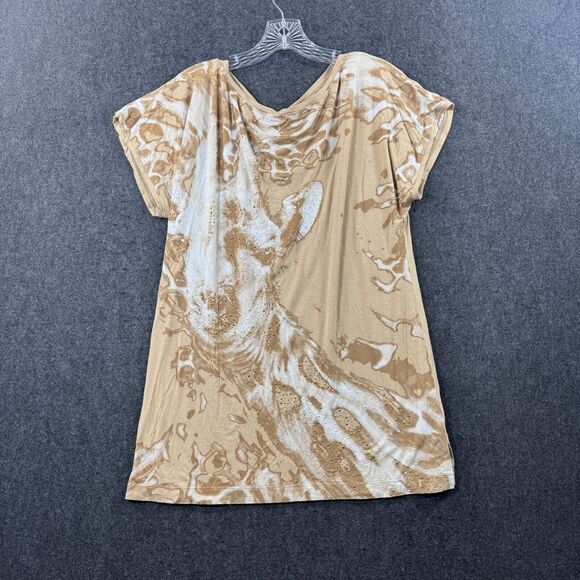 St. John Blouse Women's Small Beige Printed Embellished Stretch Abstract - Picture 1 of 6
